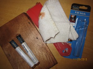 Tools for filling nail holes, blending sticks, soft rubber spatula for pressing and leveling, soft cloth for buffing.