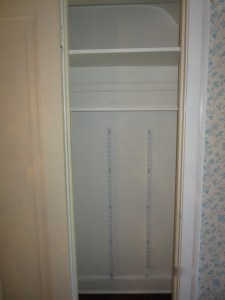 Brackets in, I trimmed the shelves to fit.